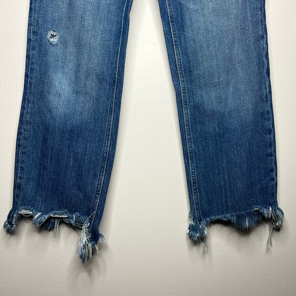 Free People We The Free Maggie Mid Rise Straight in Sequoia Blue Size 26 Raw Hem - Picture 6 of 12